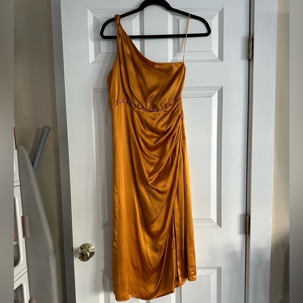 Anthropologie One-Shoulder Gold Dress